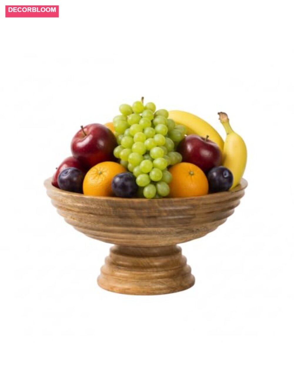 Mango Wood Footed Bowl Hand Carved Scalloped Pedestal Fruit Bowl 10in